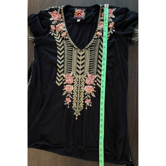 Johnny Was Rianne Knit Drape Top Black With Embroidered Floral Design Size XS - Picture 9 of 9